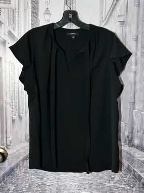 Alfani Black Tie-Neck Ruffle Sleeve Blouse